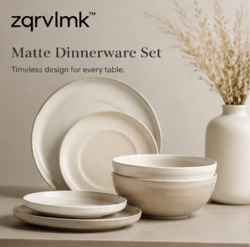 Modern Ceramic Dinnerware Set, Matte Stoneware Plates and Bowls, Reactive Glaze Kitchen Dish Set, Minimalist Tableware