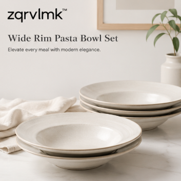 Wide Rim Pasta Bowl Set, Ceramic Salad Bowl, Modern Shallow Dinner Bowl, Stoneware Serving Dish for Pasta & Soup