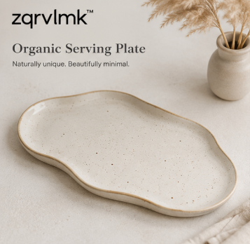 Organic Ceramic Serving Plate, Irregular Stoneware Tray, Modern Dessert Plate, Charcuterie Serving Dish, Minimalist Kitchen Decor