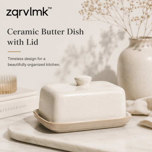 Ceramic Butter Dish with Lid, Farmhouse Butter Keeper, Modern Kitchen Counter Butter Container, Minimalist Tableware Accessory